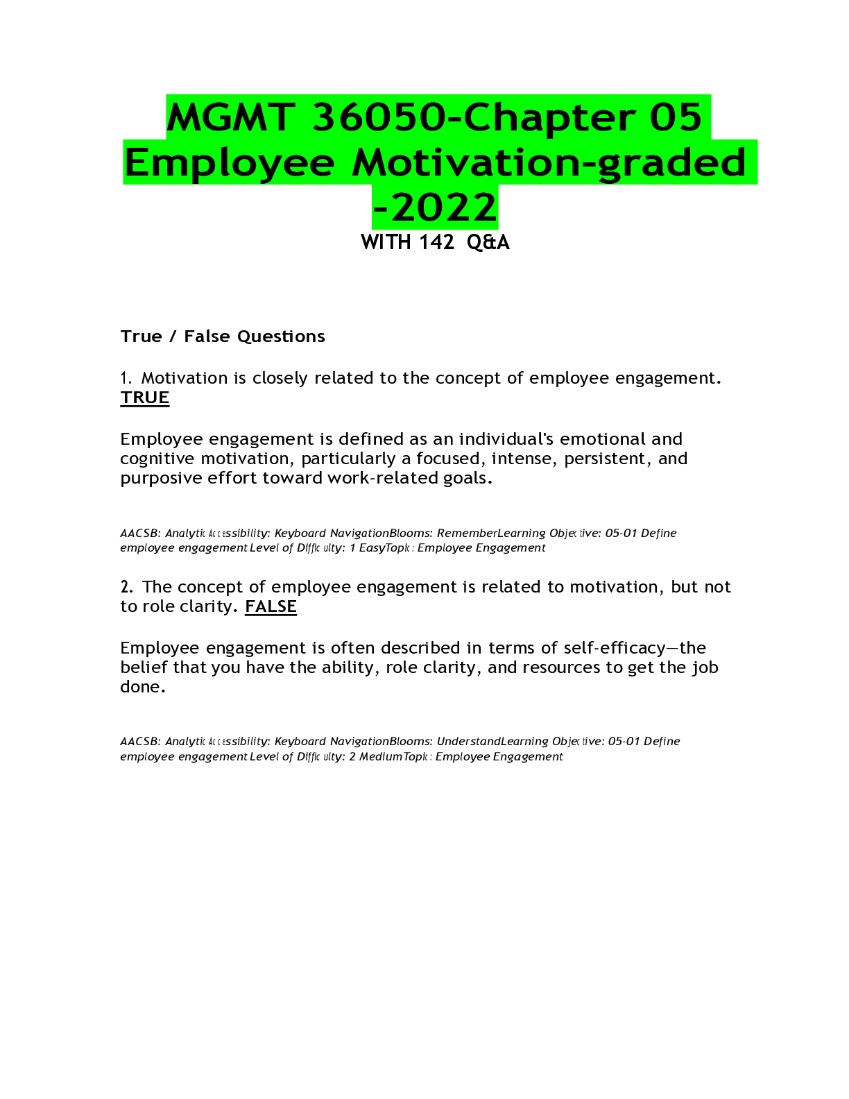 Preview of MGMT 36050-Chapter 05 Employee Motivation-graded -2022